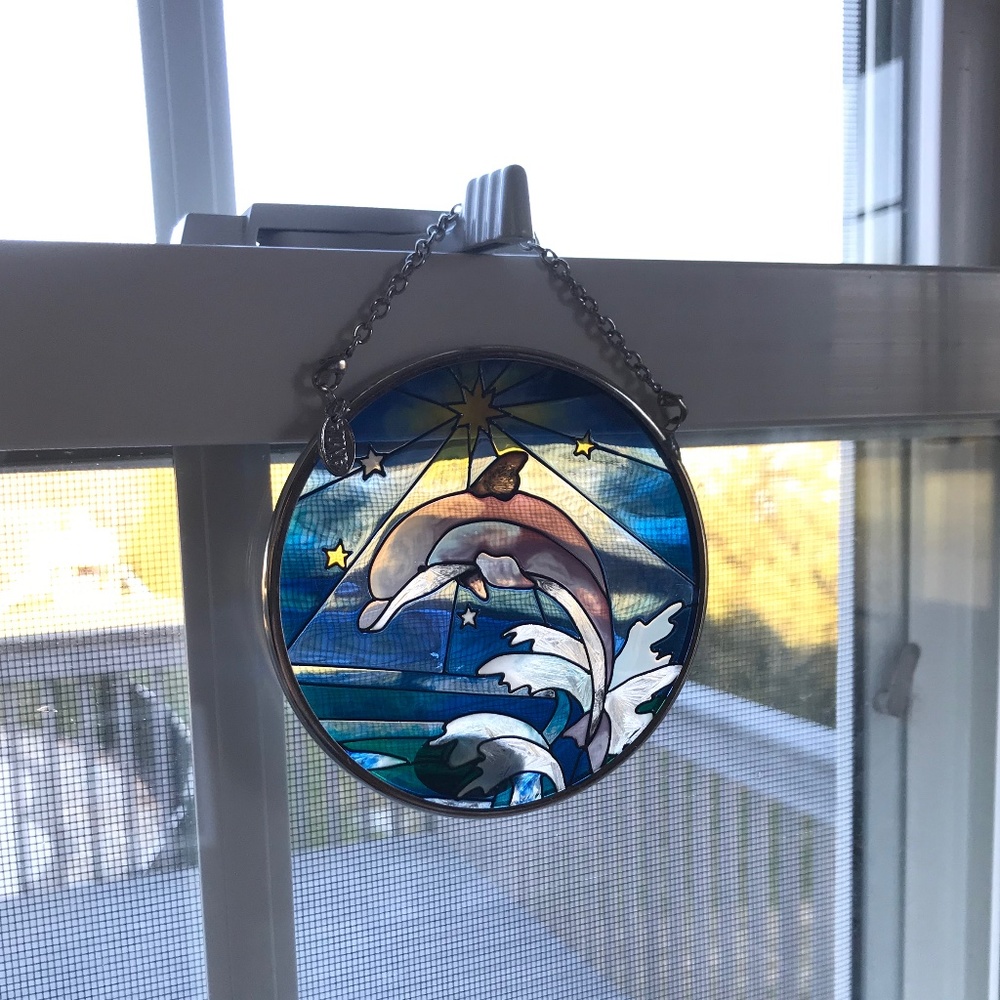 NWOT Amia Swimming Dolphins Stained Glass …